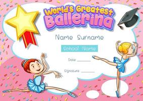 modelo de certificado para a melhor bailarina do mundo vetor
