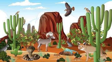 paisagem de floresta do deserto em cena diurna com animais selvagens vetor