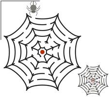 Labirinto jogos para crianças, aranha e aranha rede, vetor isolado em branco fundo.