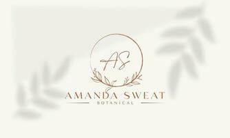 Amanda suor botânico floral elemento vetor na moda mão desenhado logotipo com selvagem flor e folhas