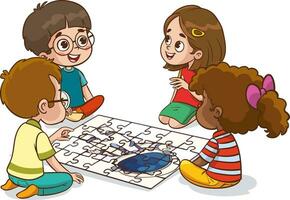 vetor ilustração do crianças jogando quebra-cabeças