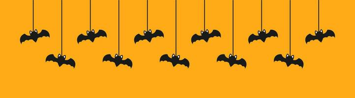 feliz dia das Bruxas bandeira fronteira com morcegos suspensão a partir de aranha teias. assustador enfeites decoração vetor ilustração, truque ou tratar festa convite