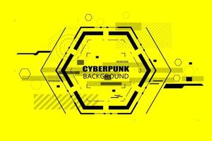 fundo cyberpunk moderno em banner de alta tecnologia abstrato preto e amarelo com lugar para colocar texto. tela digital em formato hud, ilustrando a falha do futuro. vetor