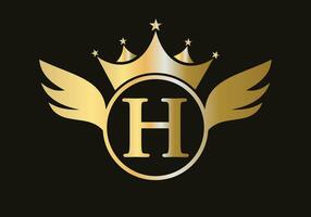 carta h asa logotipo conceito com coroa ícone vetor modelo. asa símbolo