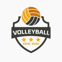 voleio bola logotipo conceito com escudo e voleibol símbolo vetor