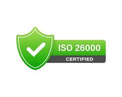 iso 26.000 certificado distintivo, ícone. certificação carimbo. plano Projeto vetor. vetor estoque ilustração.