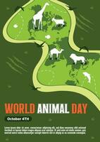 poster modelo mundo animal dia com flora e fauna vetor ilustração 1.2