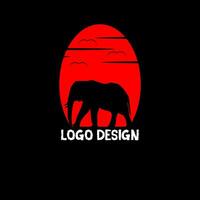 vetor logotipo elefante dentro vermelho luar logotipo ilustração em Preto fundo.