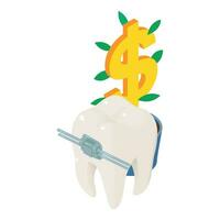 ortodôntico conceito ícone isométrico vetor. dental braçadeira em dente e dólar placa vetor