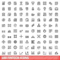 100 fintech ícones definir, esboço estilo vetor