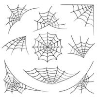 teia de aranha coleção isolado em branco fundo. linha arte. teia. teia de aranha esboço placa. Preto e branco vetor ilustração.