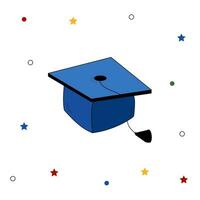 vetor azul graduação aluna boné isolado em branco. moderno ilustração com Preto contorno.