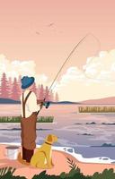 pescar no lago vetor