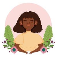 mulher afro-americana perfeitamente imperfeita com personagem de desenho animado de flores sardas vetor