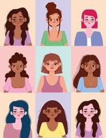 diversidade mulheres diferentes nacionalidades e culturas, diversos avatares vetor