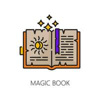 soletrar livro feitiçaria e Magia ícone, vetor placa