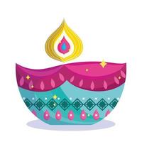 feliz festival de diwali, decoração da chama da lâmpada de diya detalhada vetor