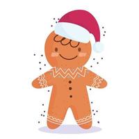 Feliz Natal, boneco de gengibre fofo com desenho de chapéu de Papai Noel vetor