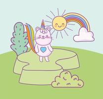 cauda de arco-íris de gato de desenho animado vetor