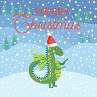 Natal cartão com fofa verde Dragão. ano do a Dragão 2024, China vetor