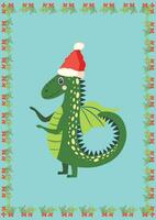 Natal cartão com fofa verde Dragão. ano do a Dragão 2024, China vetor