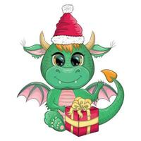fofa desenho animado verde Dragão dentro santa chapéu. 2024 Novo ano, chinês calendário vetor