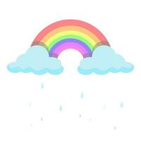 arco Iris e fofa nuvens com chuva isolado em branco fundo dentro pastel cores. vetor