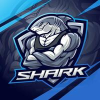 logotipo do mascote esport do tubarão do ginásio vetor