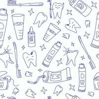 dental rabisco ícones definir, desatado padronizar. dentes escovar e oral higiene. saudável e doente dentes, escova de dente, pasta de dentes. dental Cuidado produtos. vetor