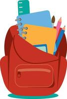 mochila escolar colorida. educação, bagagem escolar, mochila. criança mochila mochila com equipamento educacional. vetor