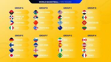 2023 basquetebol torneio ícones com bandeiras classificado de grupo. vetor