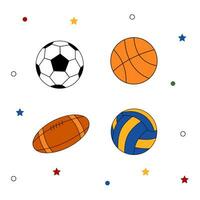 vetor conjunto bolas basquetebol, futebol e americano futebol, voleibol. escolaridade, Esportes bola.