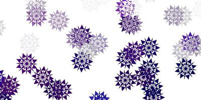 textura vector roxo claro com flocos de neve brilhantes.