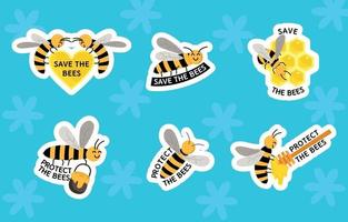 Conjunto de adesivos de proteção de abelhas vetor