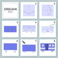 ônibus origami esquema tutorial comovente modelo. origami para crianças. degrau de degrau quão para faço uma fofa origami carro. vetor ilustração.