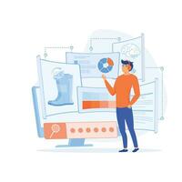 conectados assistente conceito, controlo remoto consultor ajudando cliente durante ligar para virtual fazer compras. plano vetor moderno ilustração