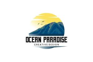 natureza paraíso montanhas e oceanos logotipo Projeto vetor ilustração