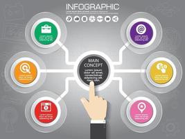 modelo de design de infográfico e conceito de negócio com 6 opções, partes, etapas ou processos. pode ser usado para layout de fluxo de trabalho, diagrama, opções de números, design de web. vetor