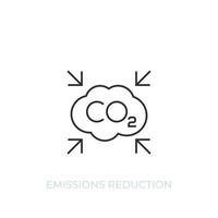 co2, ícone de linha de vetor de redução de emissões de carbono em branco