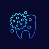 ícone de linha de infecção dentária com dente e bactérias vetor