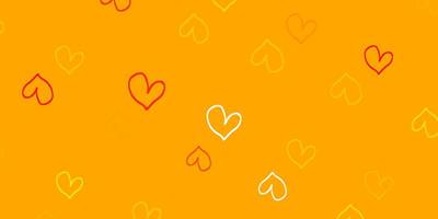 padrão de vetor laranja claro com corações coloridos.
