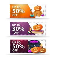 coleção de banners de halloween com descontos de até 50 e 30 vetor