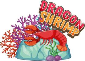 personagem de desenho animado de lagosta com banner de fonte de camarão dragão isolado vetor