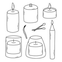 conjunto do perfumado velas isolado em branco fundo. vetor ilustração. coleção do cera velas dentro rabisco estilo.