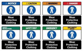 usar sinal de roupas de proteção no fundo branco vetor