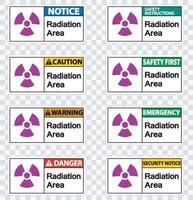 definir sinal de símbolo de área de radiação em fundo transparente vetor