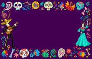 dia de los mortos, mexicano feriado quadro, Armação flores vetor