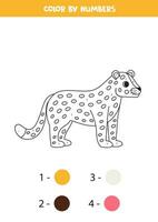 cor desenho animado leopardo de números. planilha para crianças. vetor