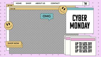 cyber Segunda-feira aterrissagem página vendas modelo. retro ano 2000 estilizado cyber Segunda-feira Projeto. vetor