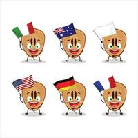 fatia do sapoti desenho animado personagem trazer a bandeiras do vários países vetor